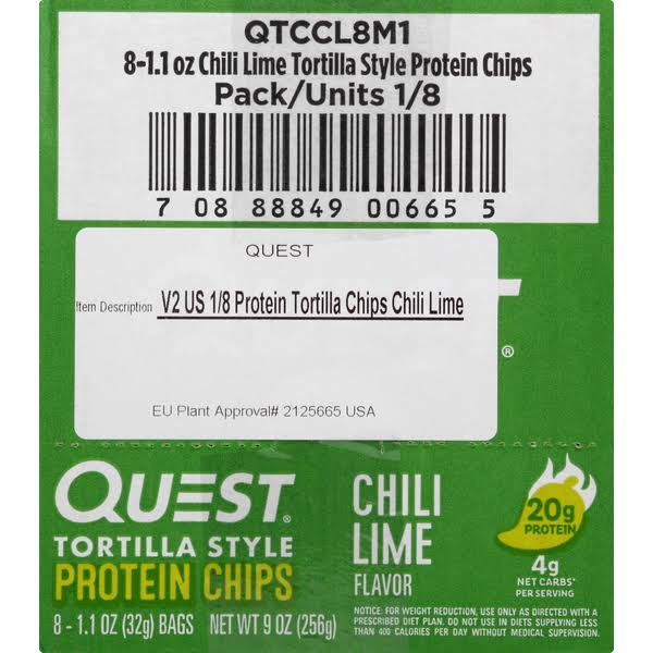 Quest Tortilla Style Protein Chips - Chili Lime, 8pcs