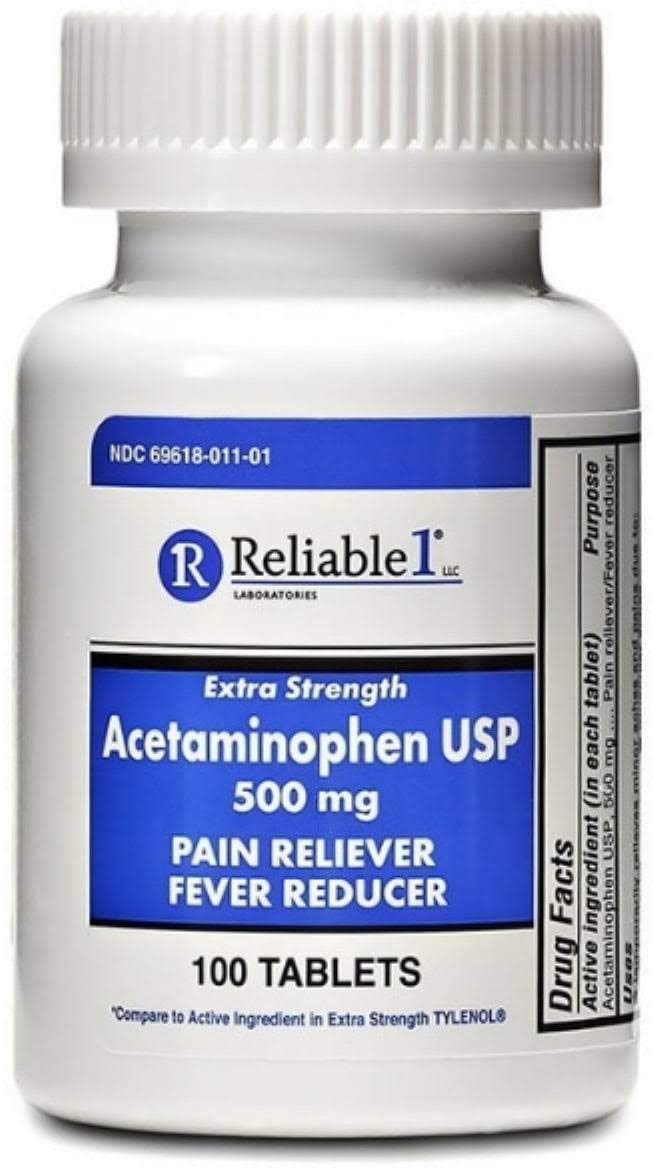 Reliable 1 Extra Strength Acetaminophen USP pain Reliever - 500mg, 100ct