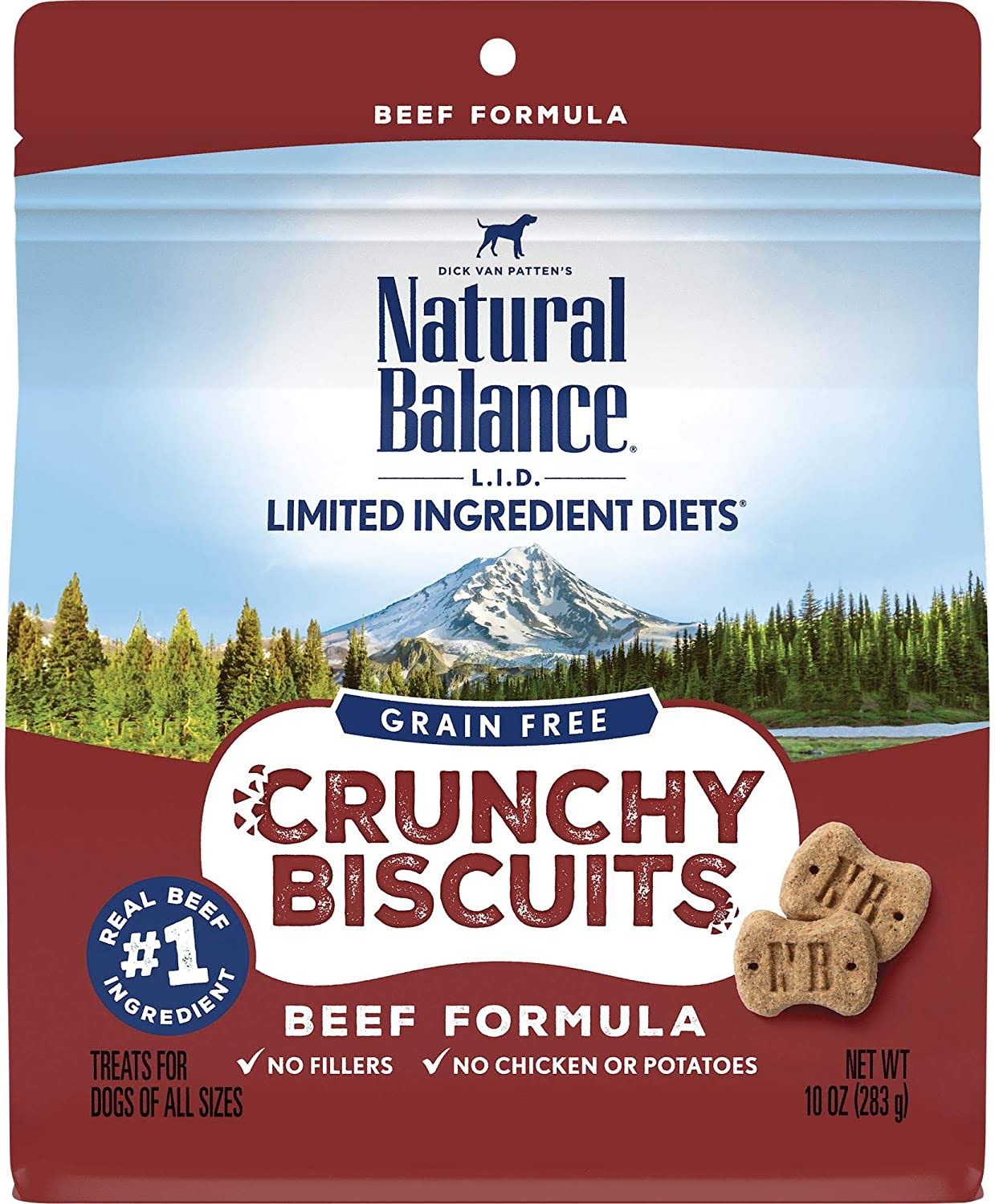 Natural Balance Limited Ingredient Diets Treats for Dogs, Grain Free, Crunchy Biscuits, Beef Formula - 10 oz