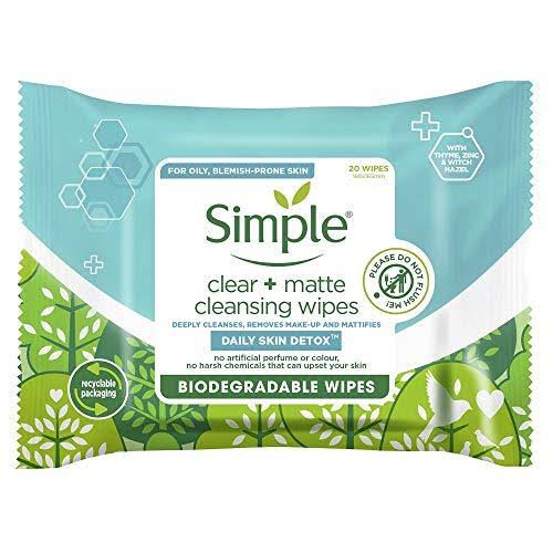 Simple Clear & Matte Biodegradable Cleaning Wipes 20 units