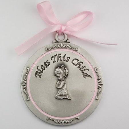Bless This Child Crib Medal Girl Crib Medal Pink Ribbon Round 2 3/4 Great Gift Baby Shower