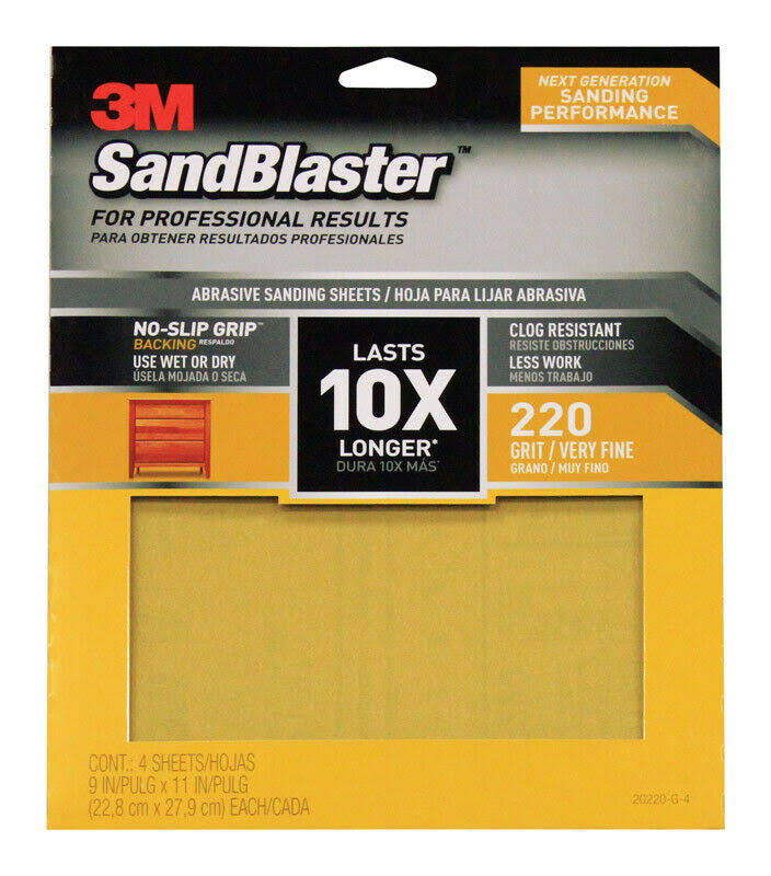 3m Sandblaster 11 in. L x 9 in. W 220 Grit Fine Ceramic Sandpaper 4 Pk