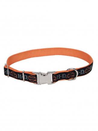 (30cm ) - Harley-Davidson Adjustable Designer Ribbon Premium Dog Collar - Black & Orange, Harley Davidson