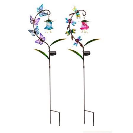 38 inchh Solar Garden Stake with Twinkling Lights, Butterfly and Dragonfly, 2 Asst, Women's