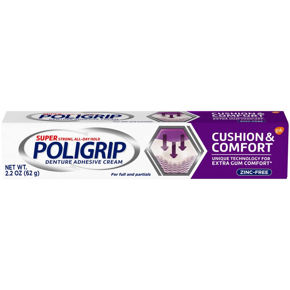 Poligrip Denture Adhesive Cream, Super, Cushion & Comfort - 2.2 oz