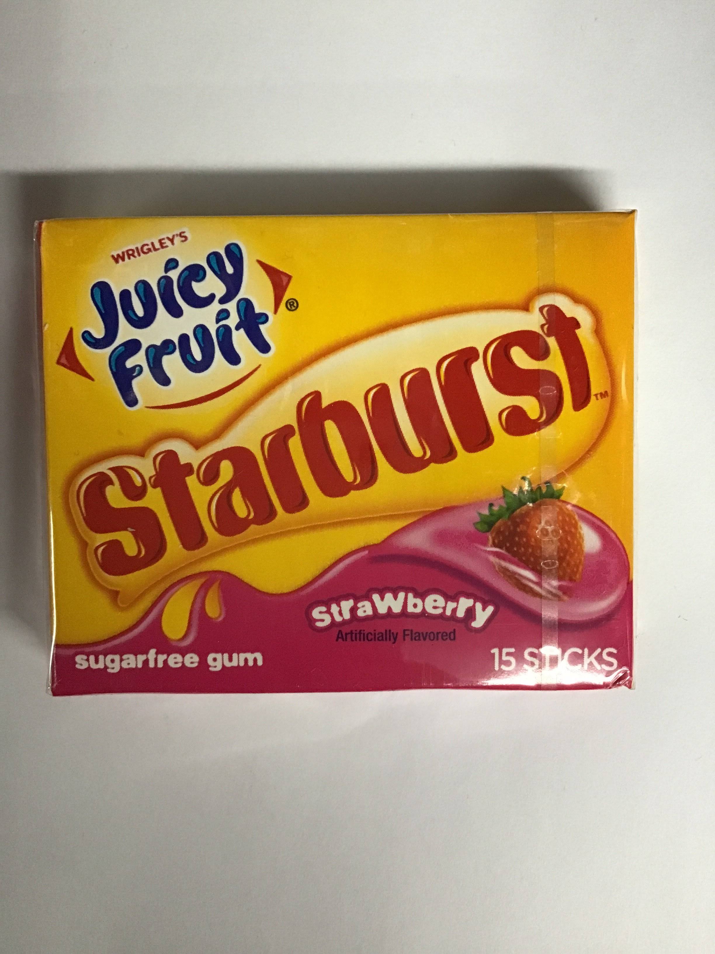 Juicy Fruit Gum, Sugarfree, Starburst Strawberry - 15 sticks