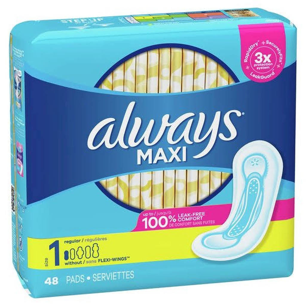 Always Maxi Regular Pads - without Wings, 48ct