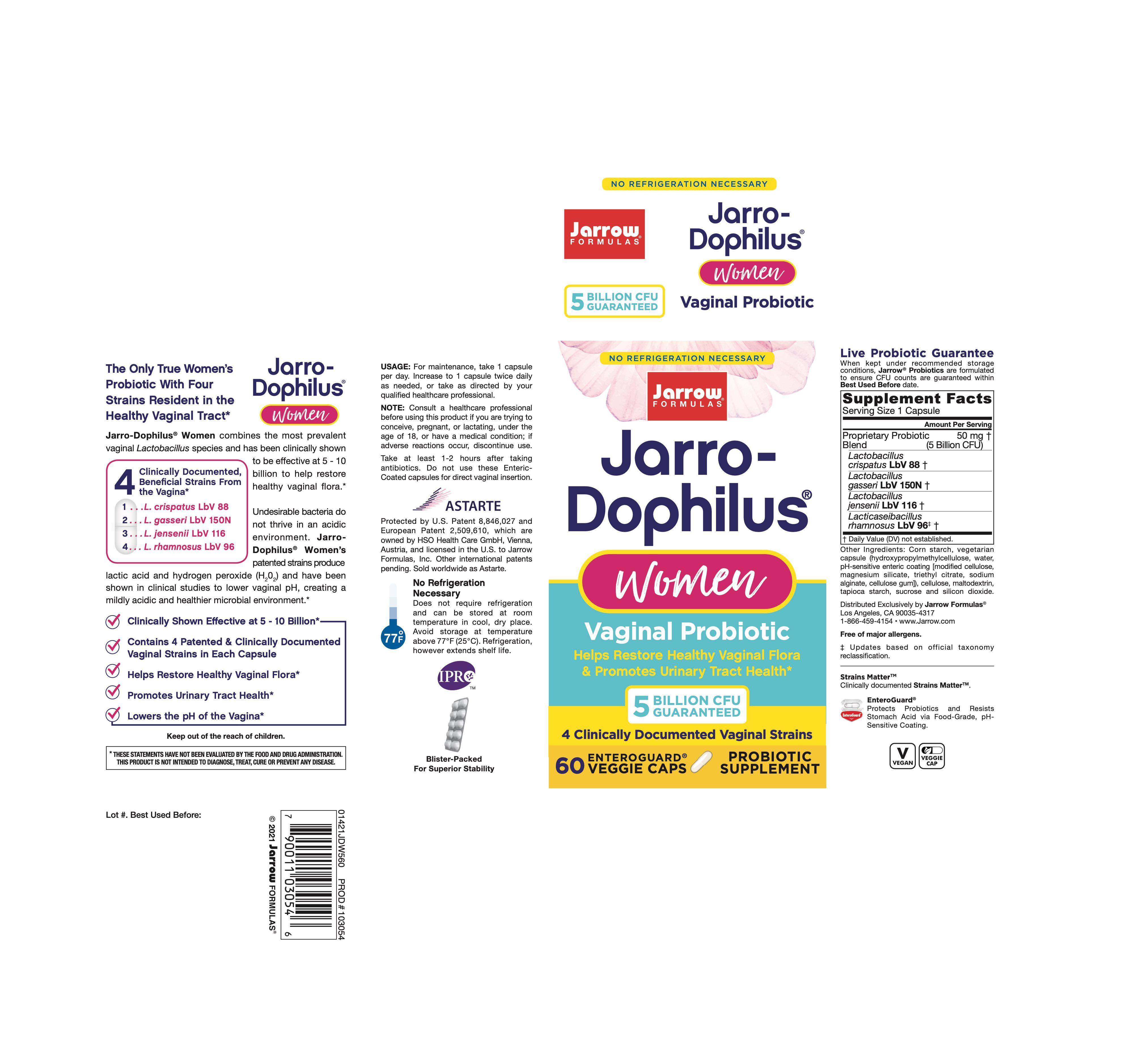 Jarrow Formulas Jarro Dophilus Probiotics for Women Veggie Capsule Supplement - 60ct