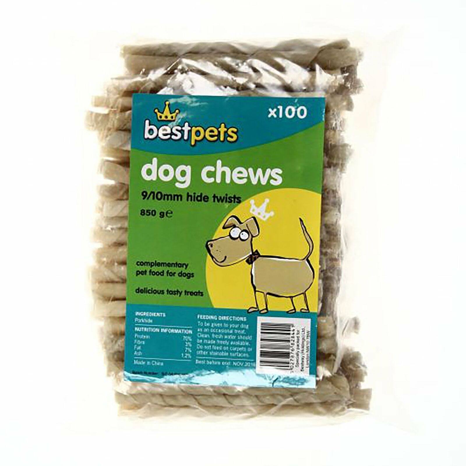 Rawhide Dog Chew Twists - 100pcs, 9-10mm