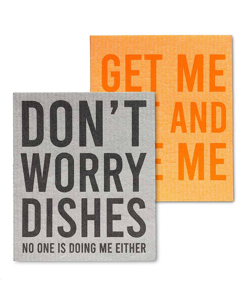 Abbott Gray & Orange 'Don't Worry' Swedish Dishcloth - Set of Two One-Size
