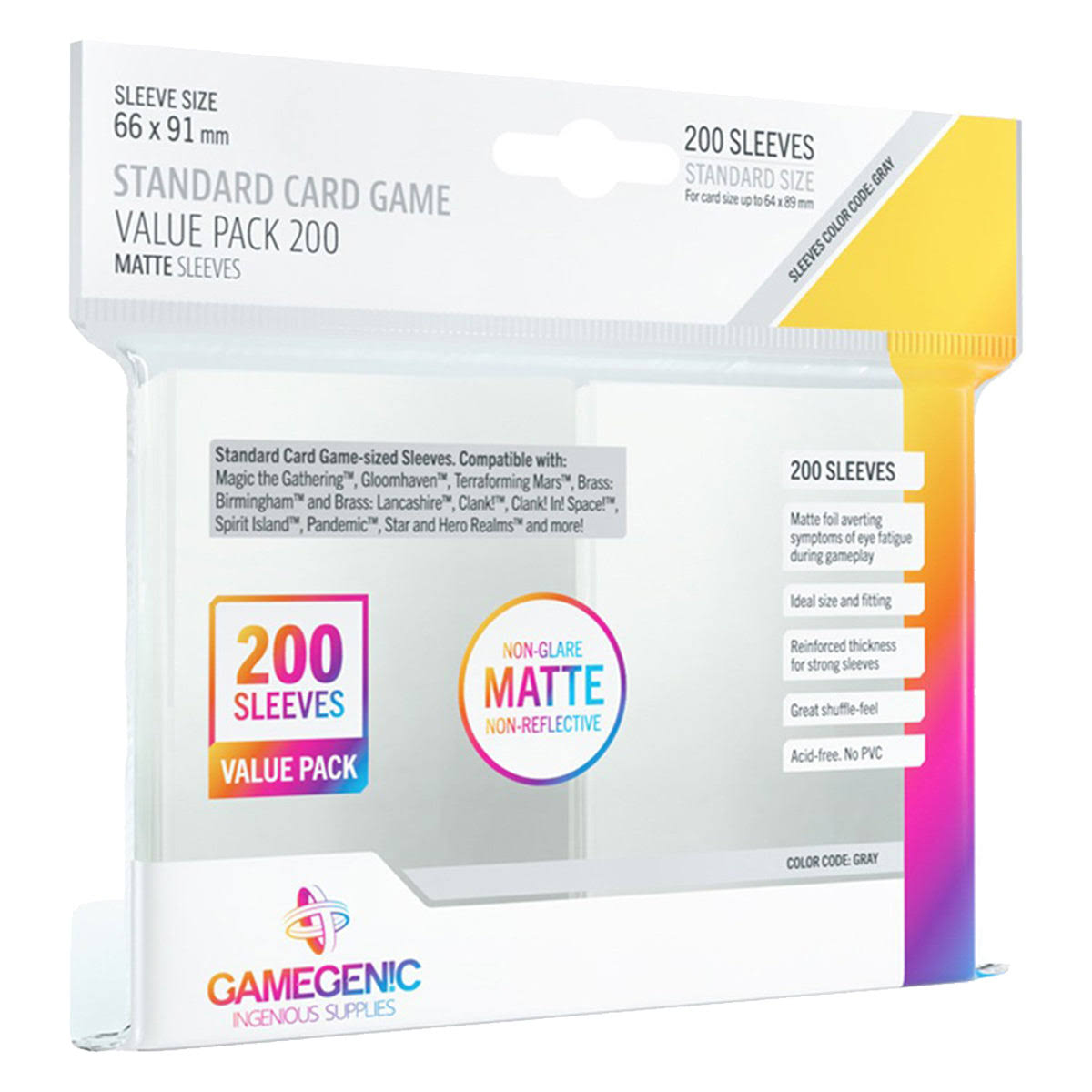Gamegenic Standard Card Game Value Pack Matte Sleeves - Clear (200)