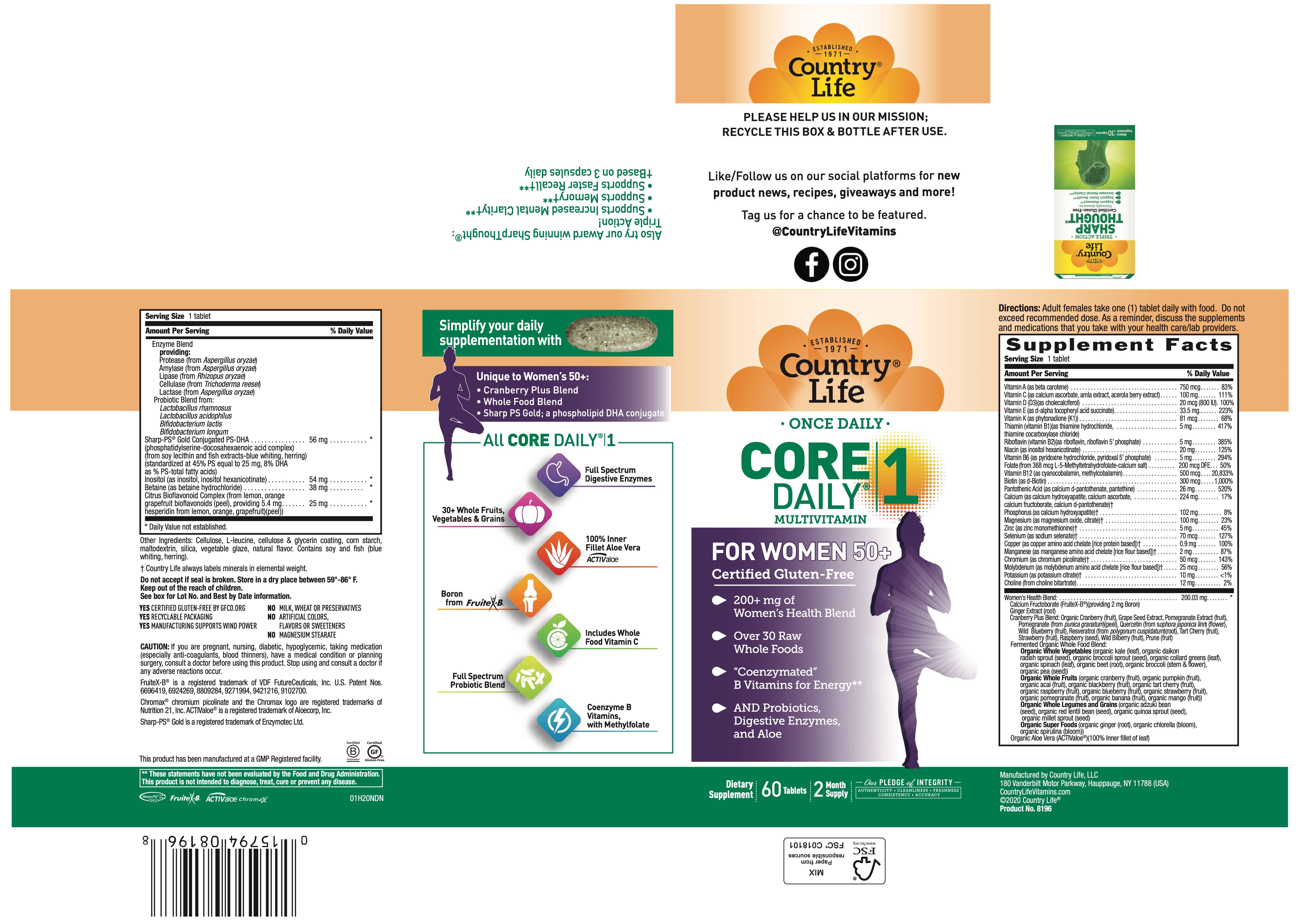 Country Life Core Daily for Women 50 Plus Dietary Supplement - 60 Count