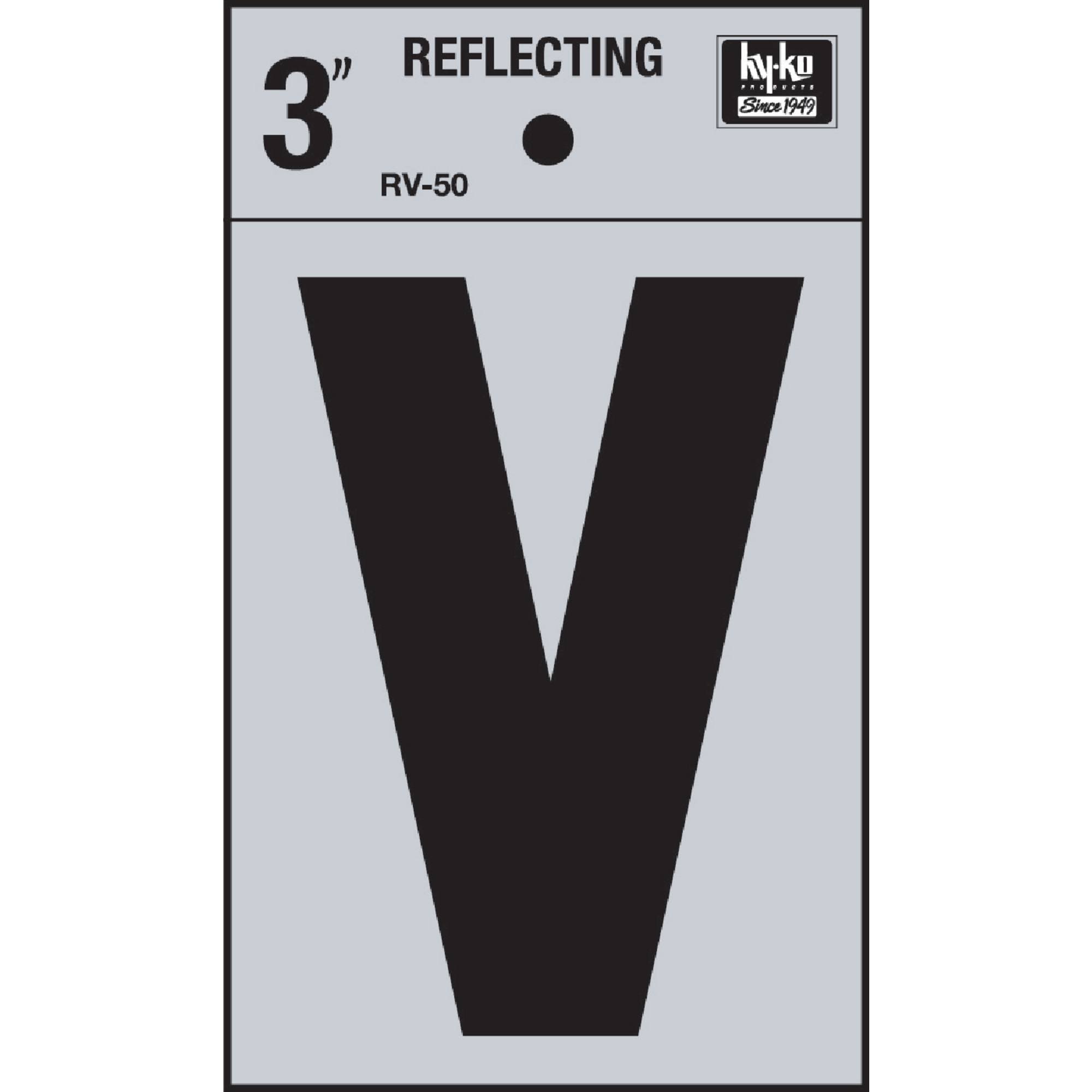 Hy - Ko Vinyl Self Stick Reflective Letter V - Black, 3''