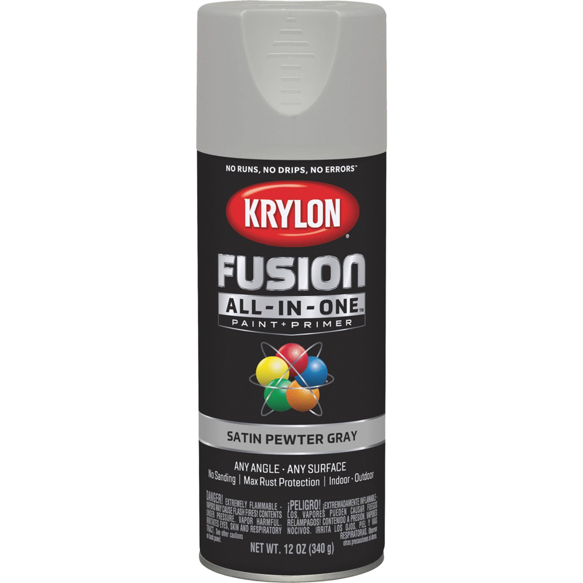 Krylon K02744007 Fusion All-in-One Spray Paint, Satin Pewter Gray, 12 oz