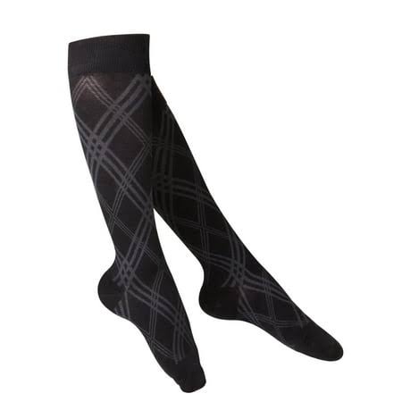 Touch Mens Compression Socks - Knee High, Argyle Pattern, 20 to 30 mmHg, Large, Black