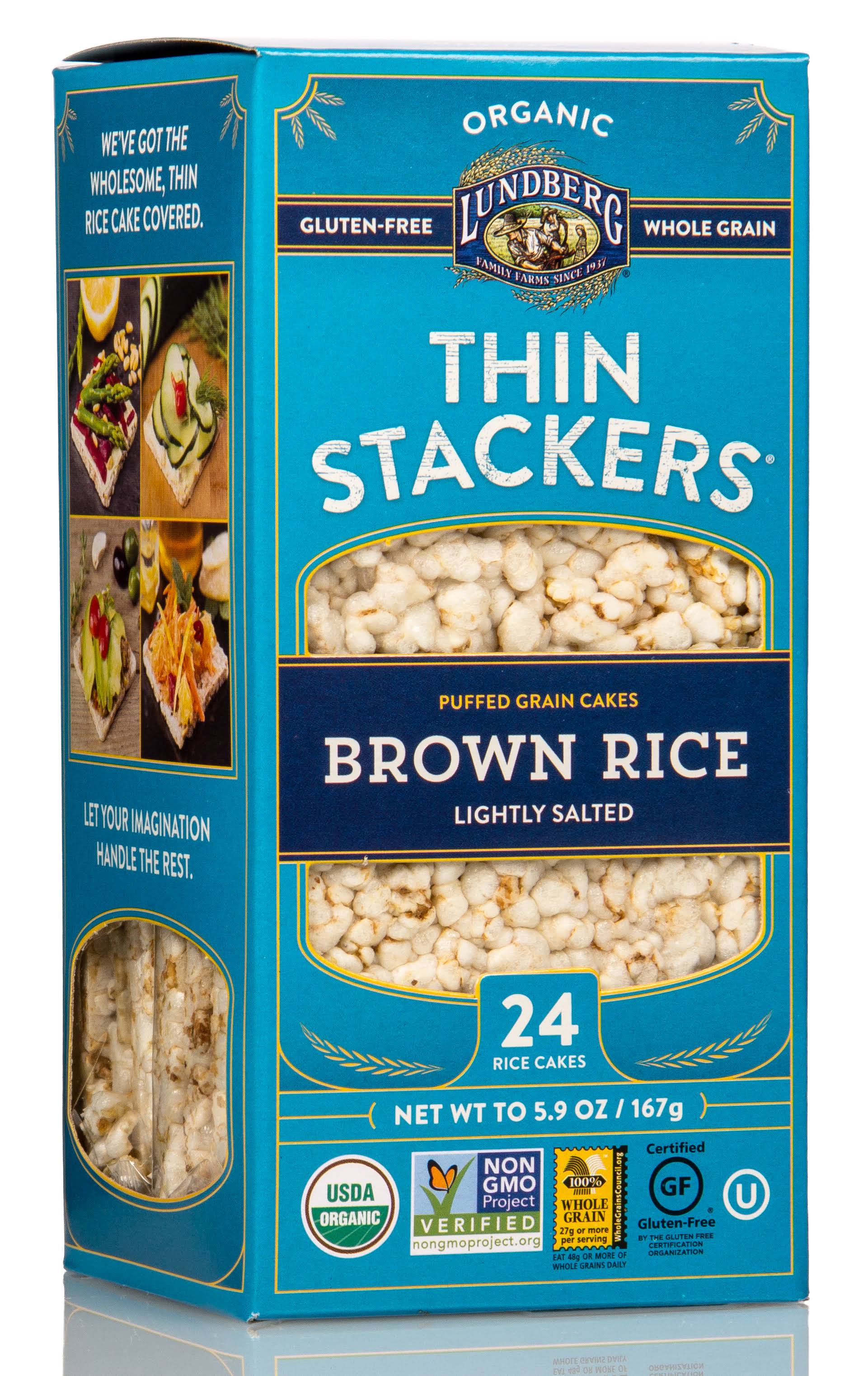 Lundberg Family Farms Thin Stackers Rice Cakes, Organic, Lightly Salted, Brown Rice - 24 rice cakes, 6 oz