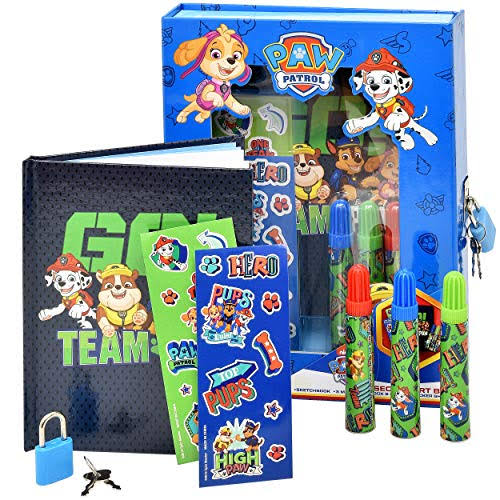 Paw Patrol Coloring and Activity Set, Diary Journal Art Kit with Lock