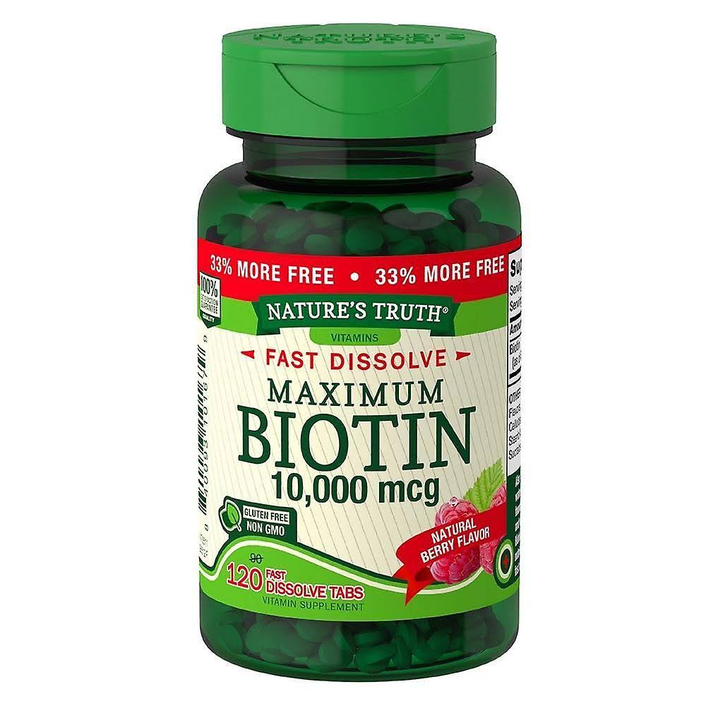 Nature's Truth Maximum Biotin Supplement - 10,000mcg, 120 Fast Dissolve Tabs, Berry