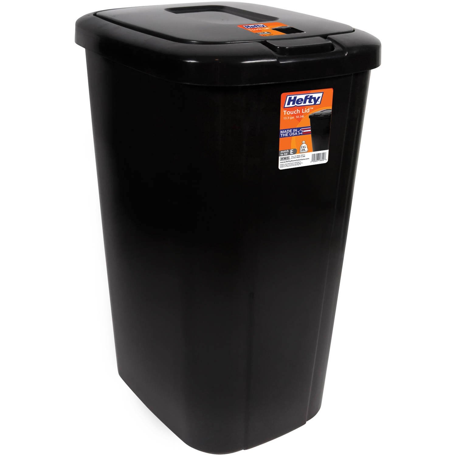 Hefty Touch-Lid 13.3-Gallon Trash Can - Black