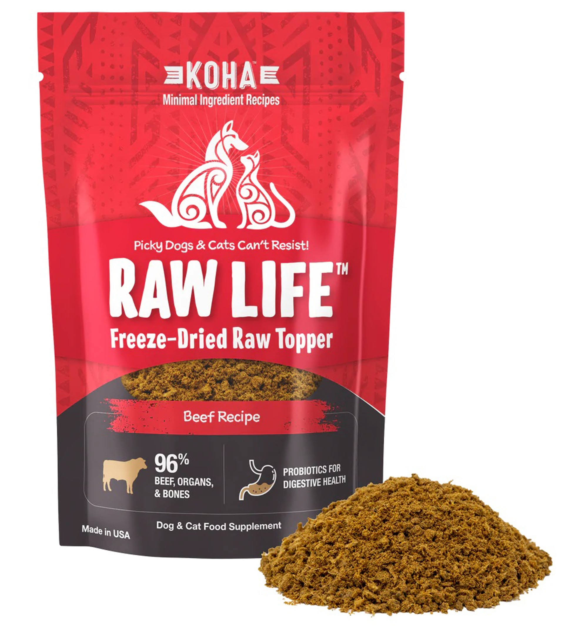 Koha Raw Life Freeze-Dried Raw Topper Beef Recipe For Dogs & Cats 8 oz