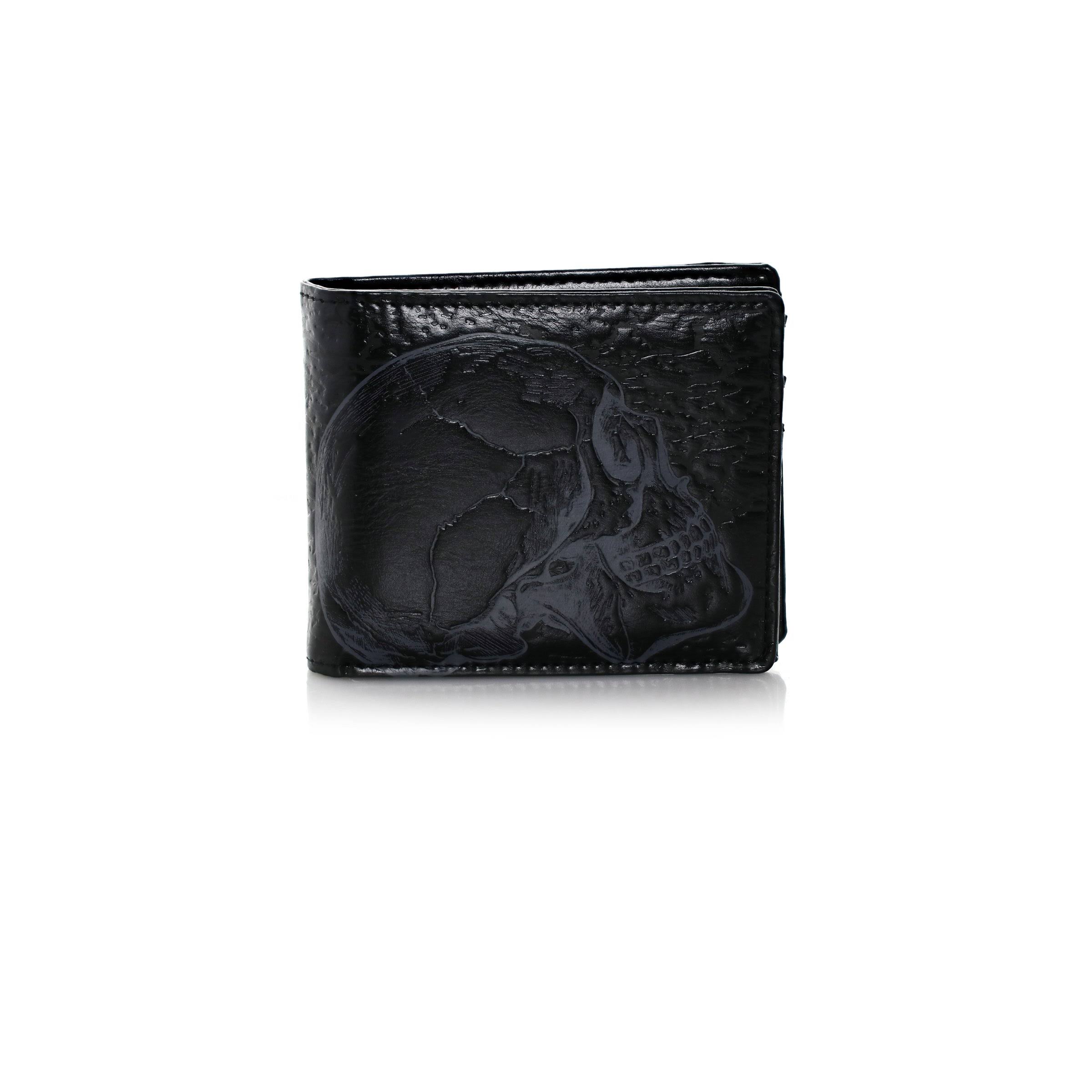 Shagwear Skull Men's Faux Leather Bi-Fold Wallet, Black