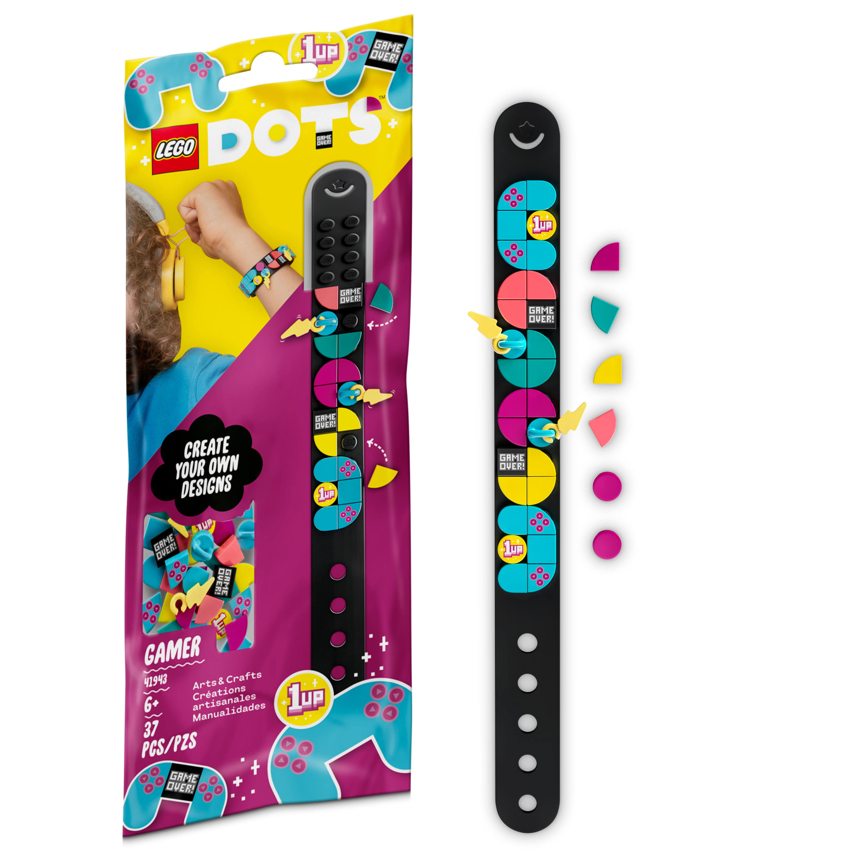 LEGO Dots Gamer 1Up Black Adjustable Kids Bracelet Pack 41943