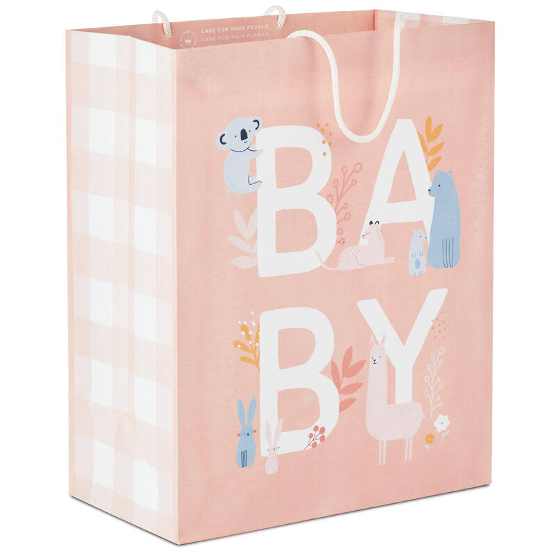 13" Animals on Pink New Baby Large Gift Bag