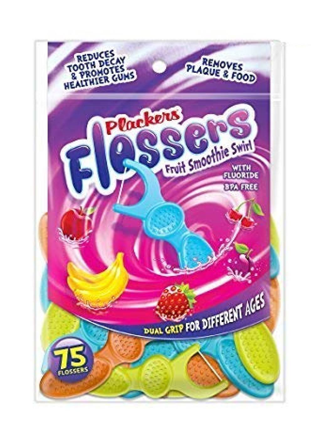 Plackers Kids Flossers - with Fluoride Fruit Smoothie Swirl Flavor, 150ct