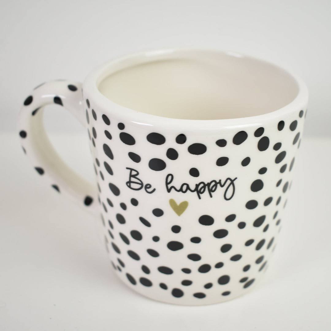 Black & White Dotty Mug - Be Happy