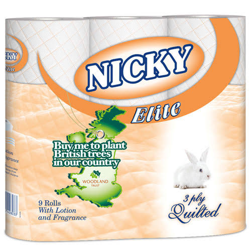 Nicky Elite Quilted Toilet Rolls - 3 Ply, 9pk