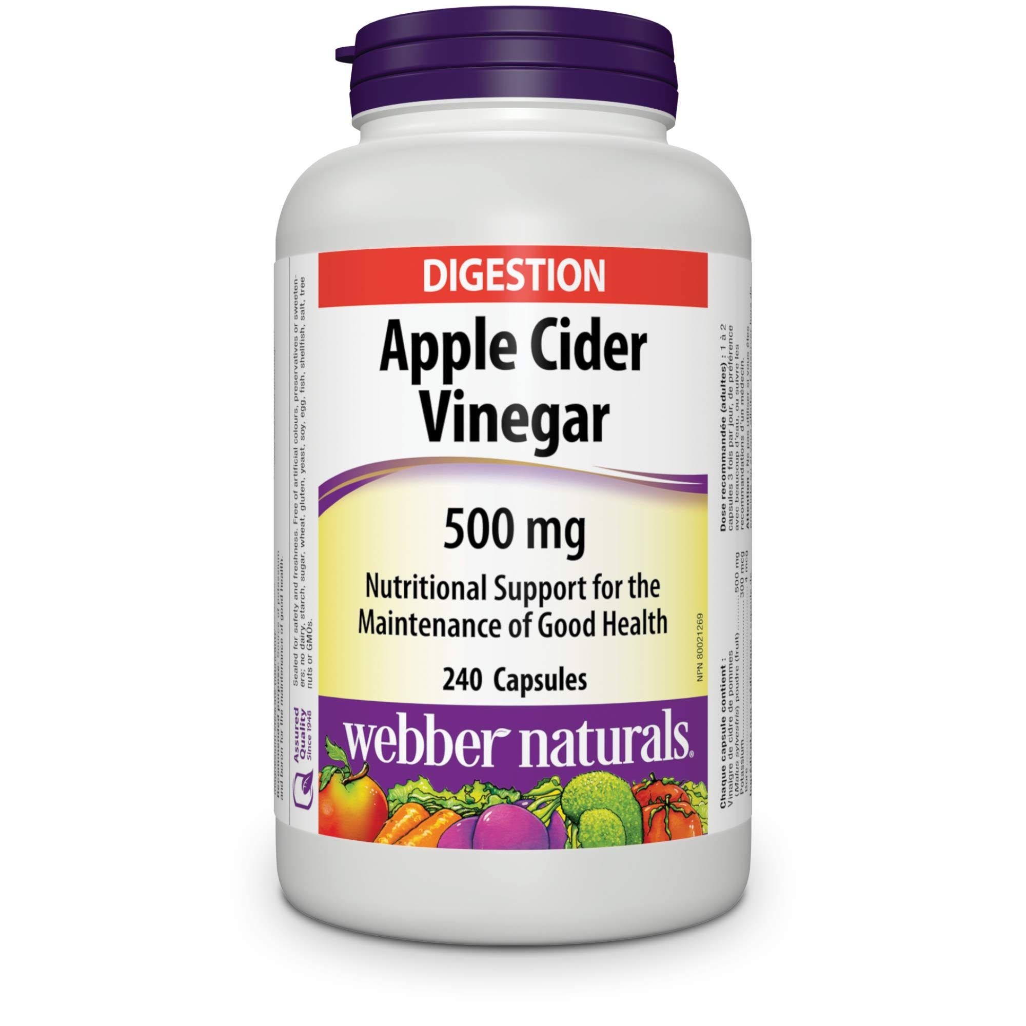Webber Naturals Apple Cider Vinegar Dietary Supplement - 500mg, 240ct