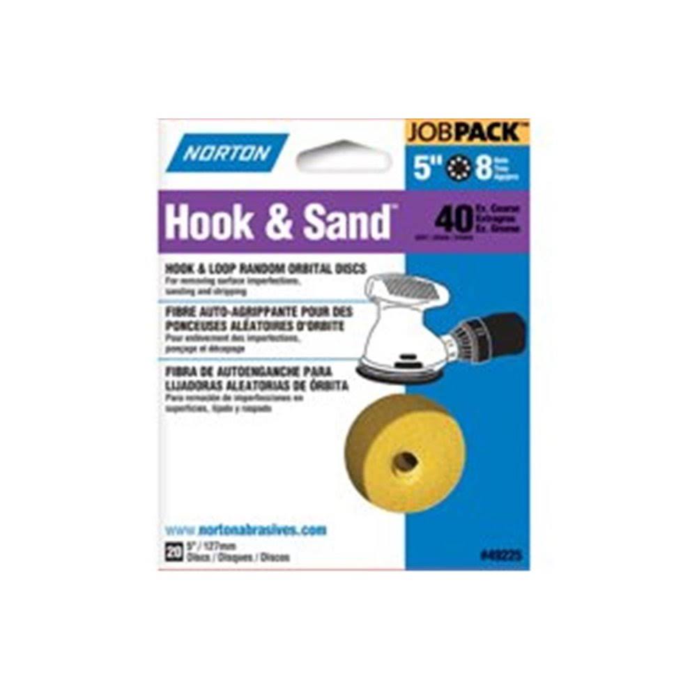 Norton Abrasives Hook and Sand Pads - 5", 8 Hole, 40 Grit