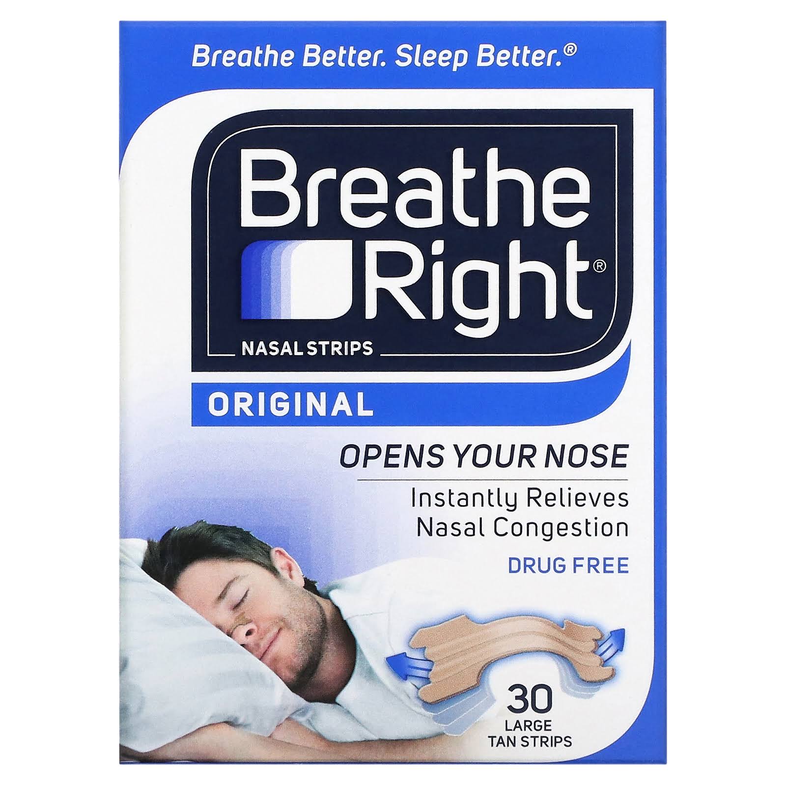 Breathe Right, Nasal Strips, Original, Large, 30 Tan Strips