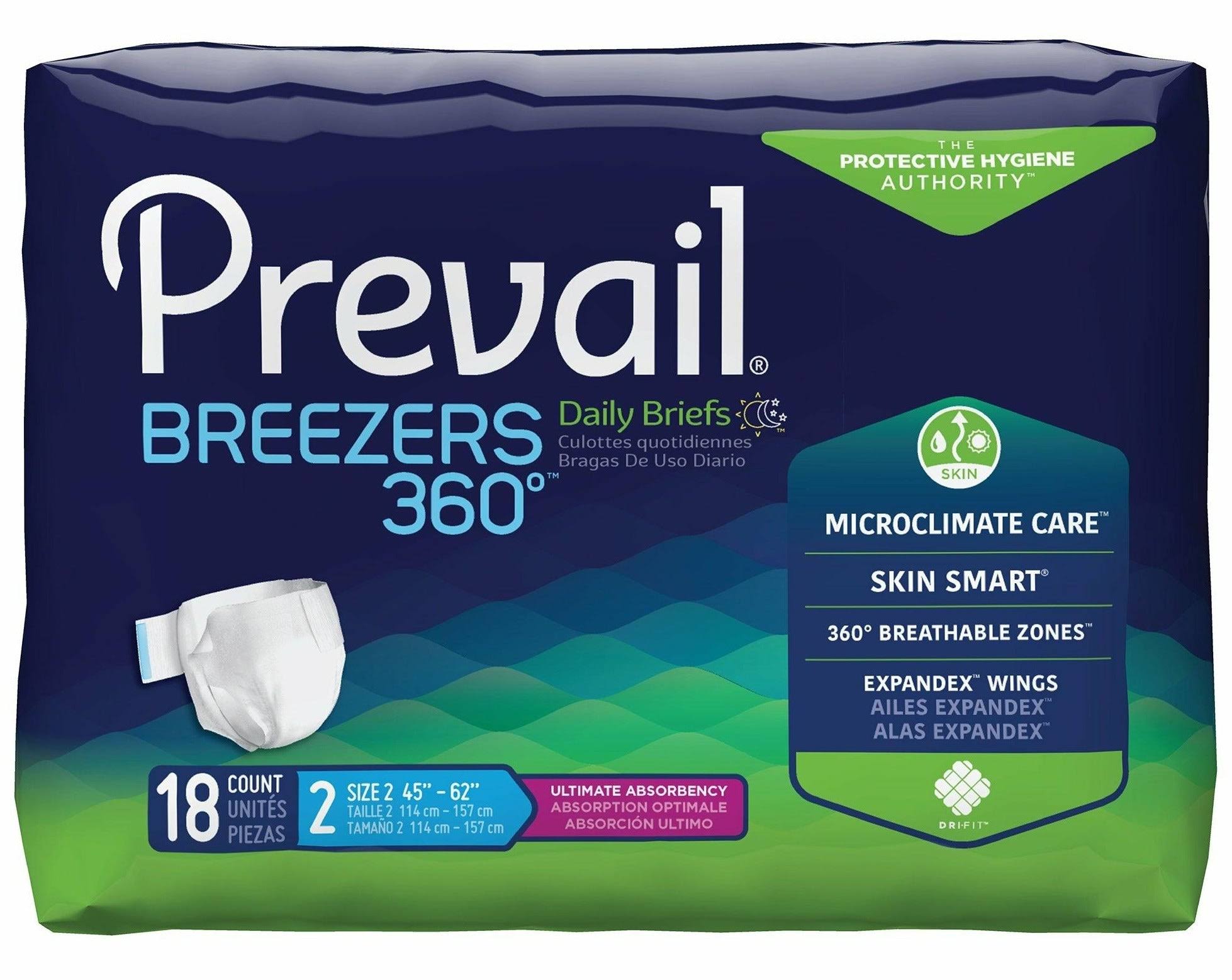 Prevail Unisex Breezers 360 Maximum Absorbency Incontinence Briefs - Size 2, 18ct