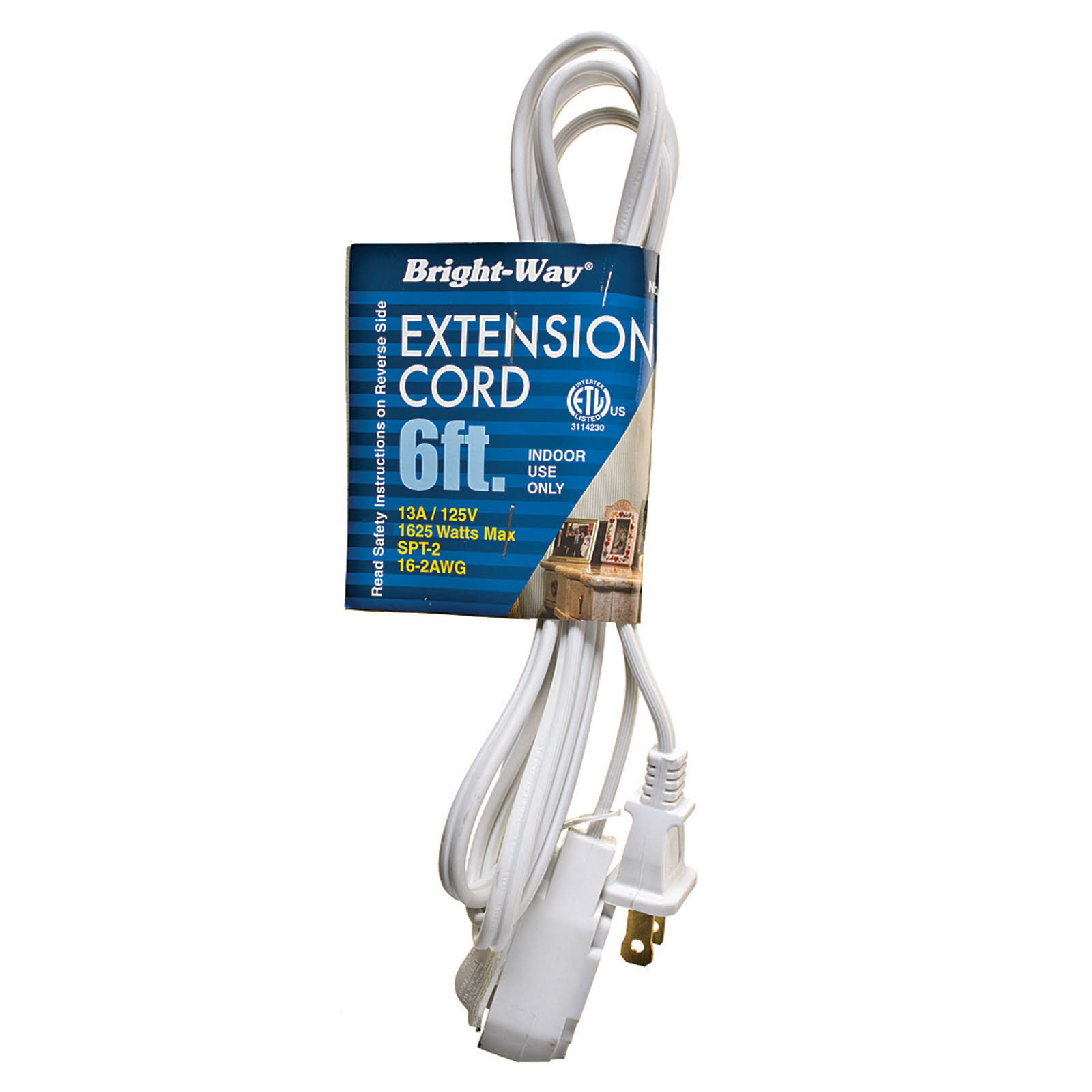 Bright-way Household Extension Cord - White, 6'
