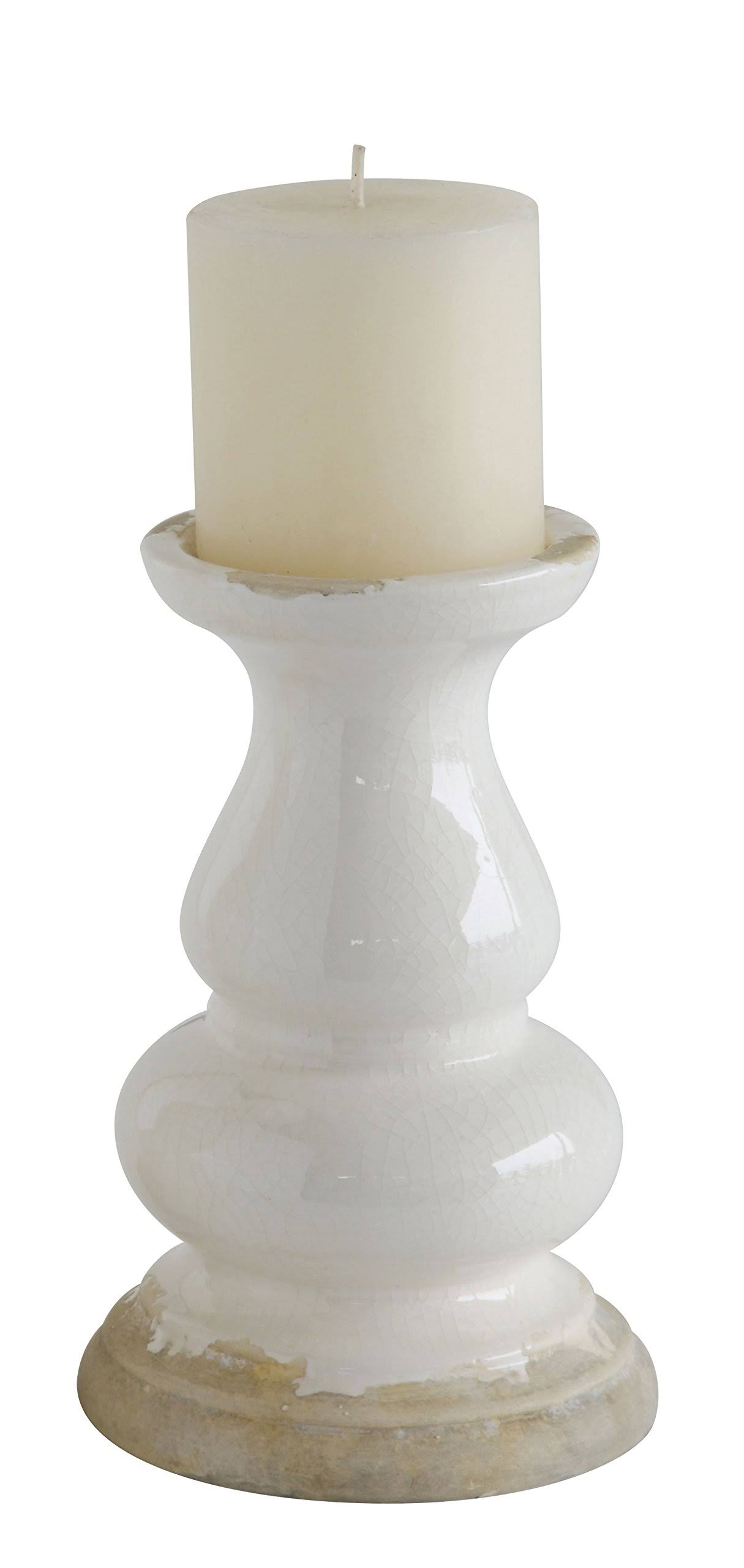 Creative Co-op DA6981 Short White Stoneware Pillar Holder