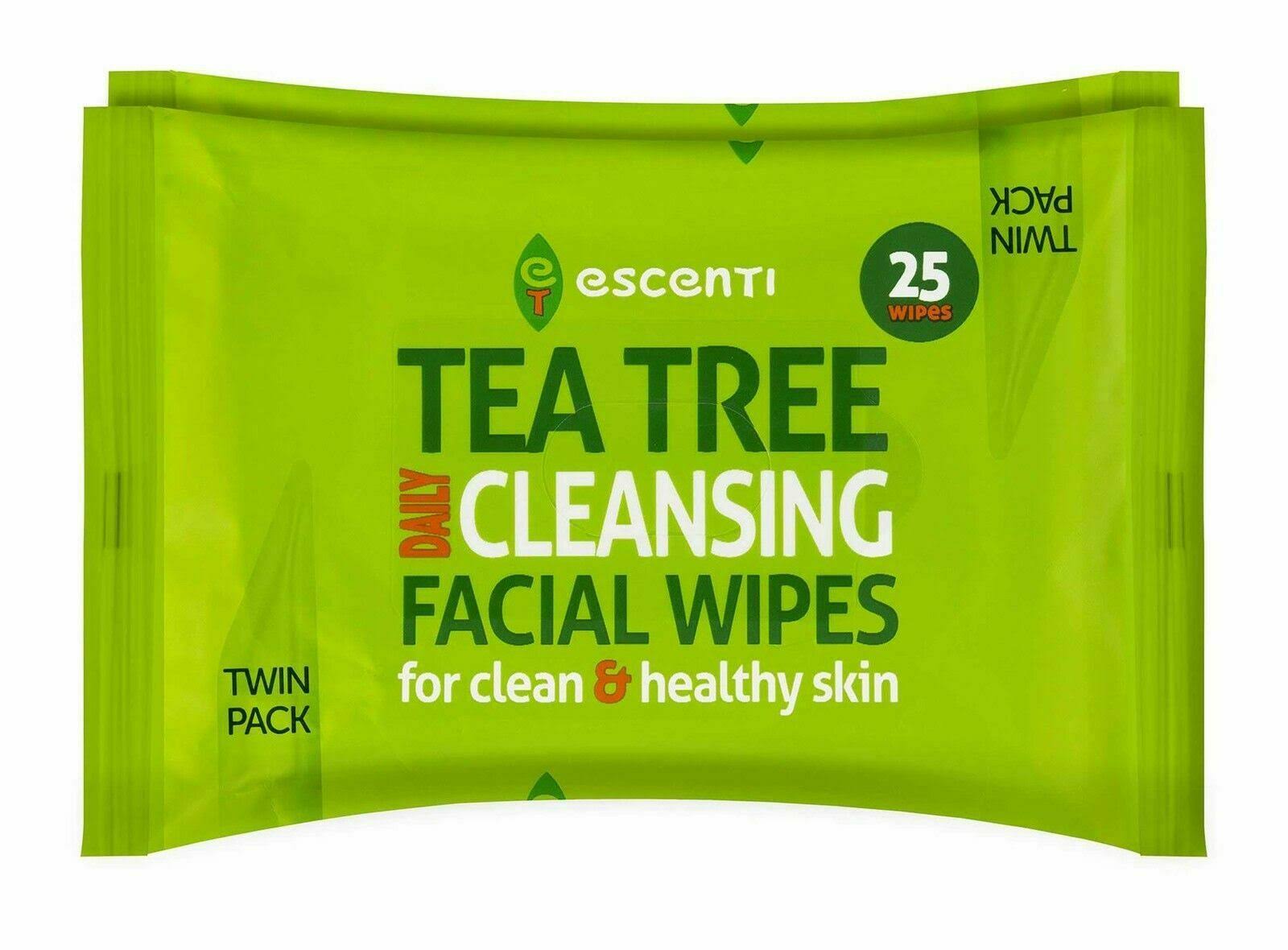 Escenti Tea Tree Daily Cleansing Facial Makeup Wipes - 6 Packs of 25