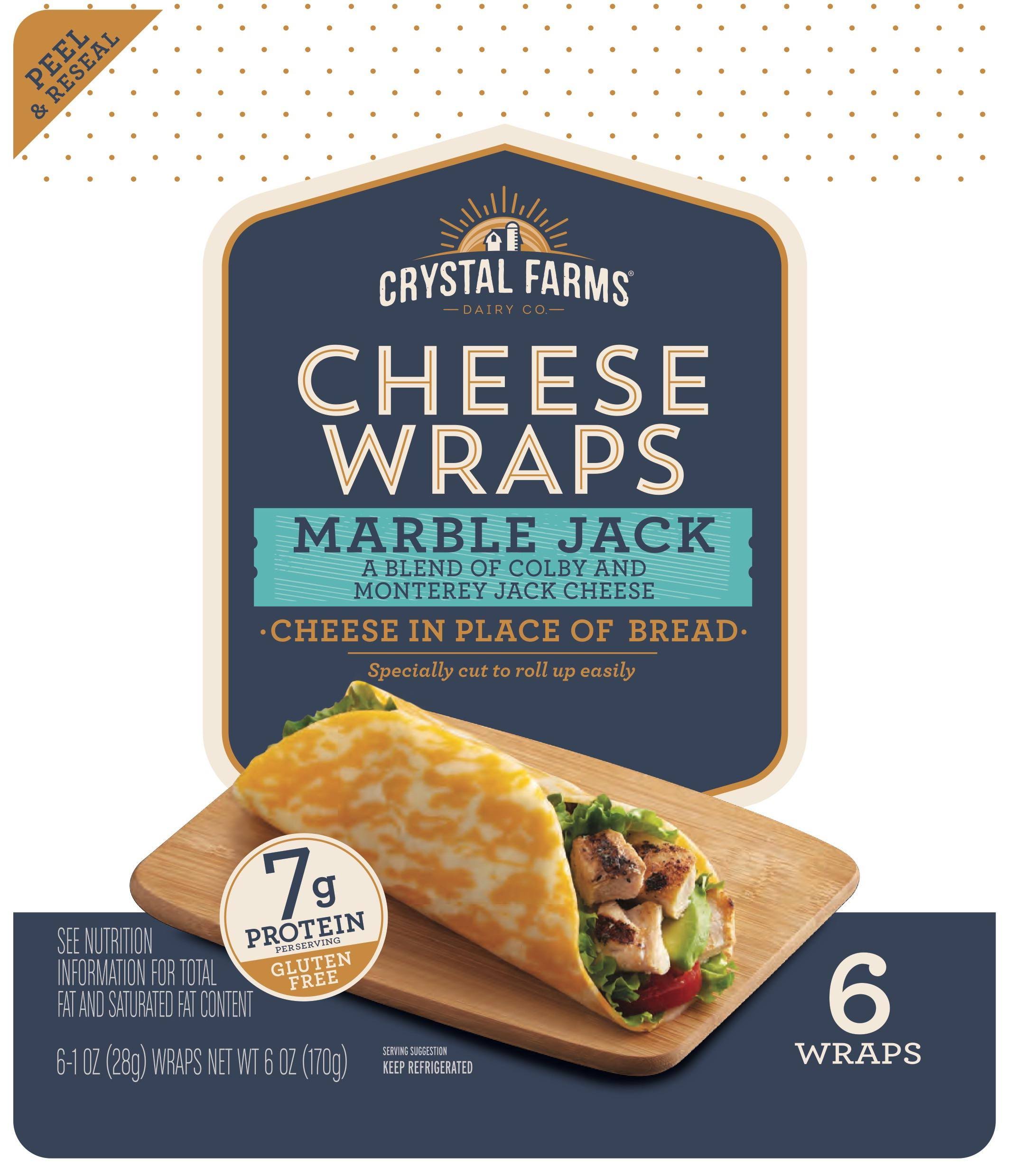 Crystal Farms Cheese Wraps, Marble Jack - 6 pack, 1 oz wraps