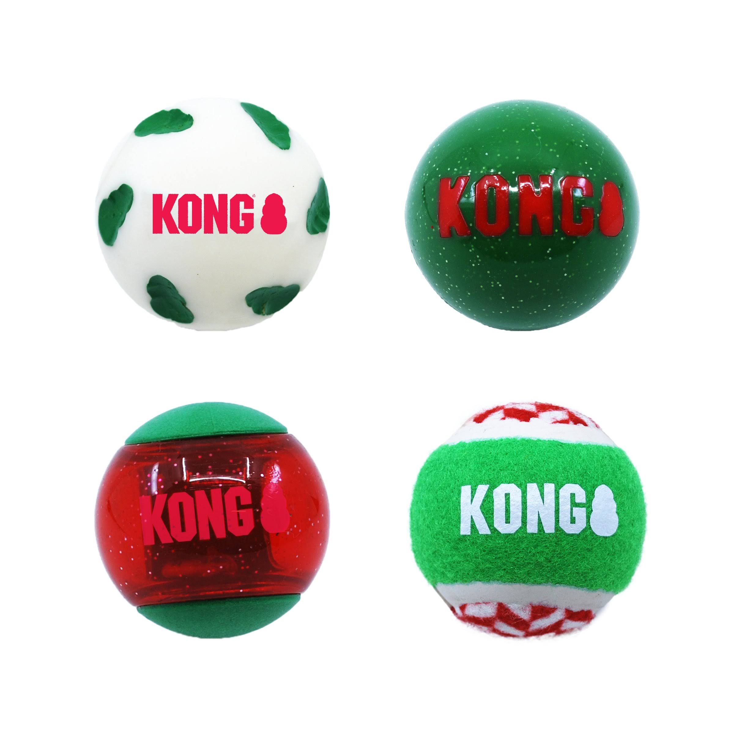 Kong Holiday Occasions Signature Balls Christmas Dog Toys Medium (4 Pack)