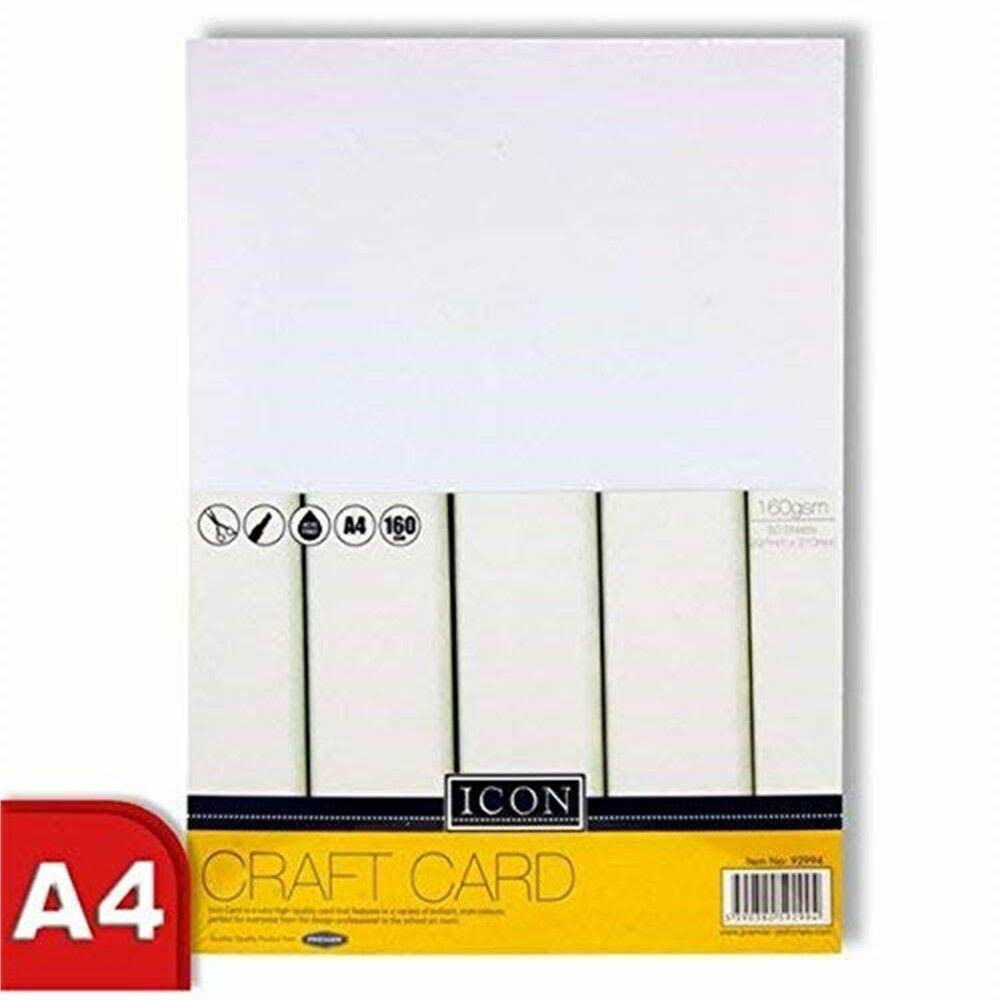 Icon A4 160gsm Craft Card 50 Sheets - White