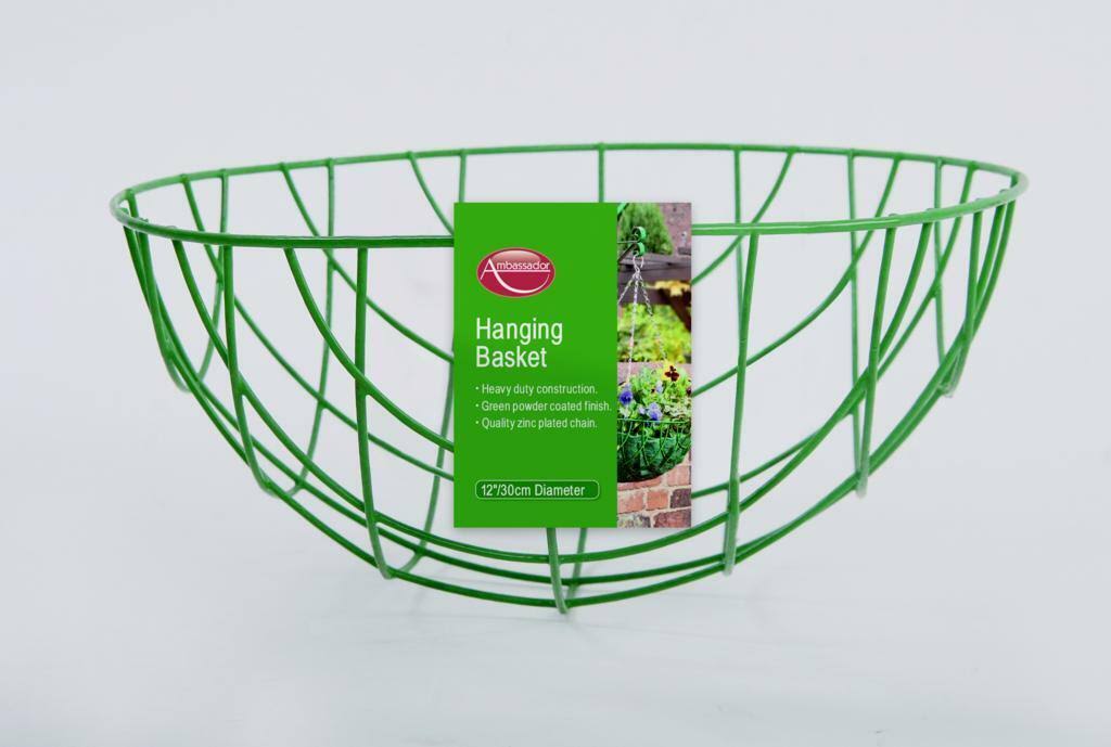 New Ambassador Wire Green Hanging Basket With Chain 16" 40cm SHB16