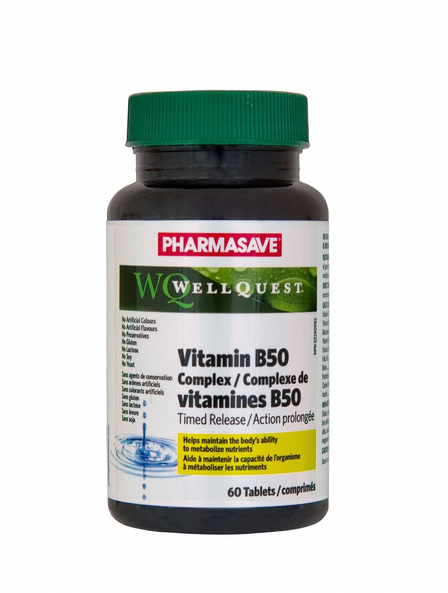 PHARMASAVE WELLQUEST VITAMIN B50 COMPLEX TIMED RELEASE 60S