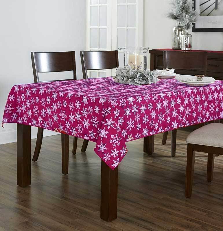 Lintex Linens Festive Holiday Snowflake Peva Table Cloth 70" Round Table Cloth / Burgundy