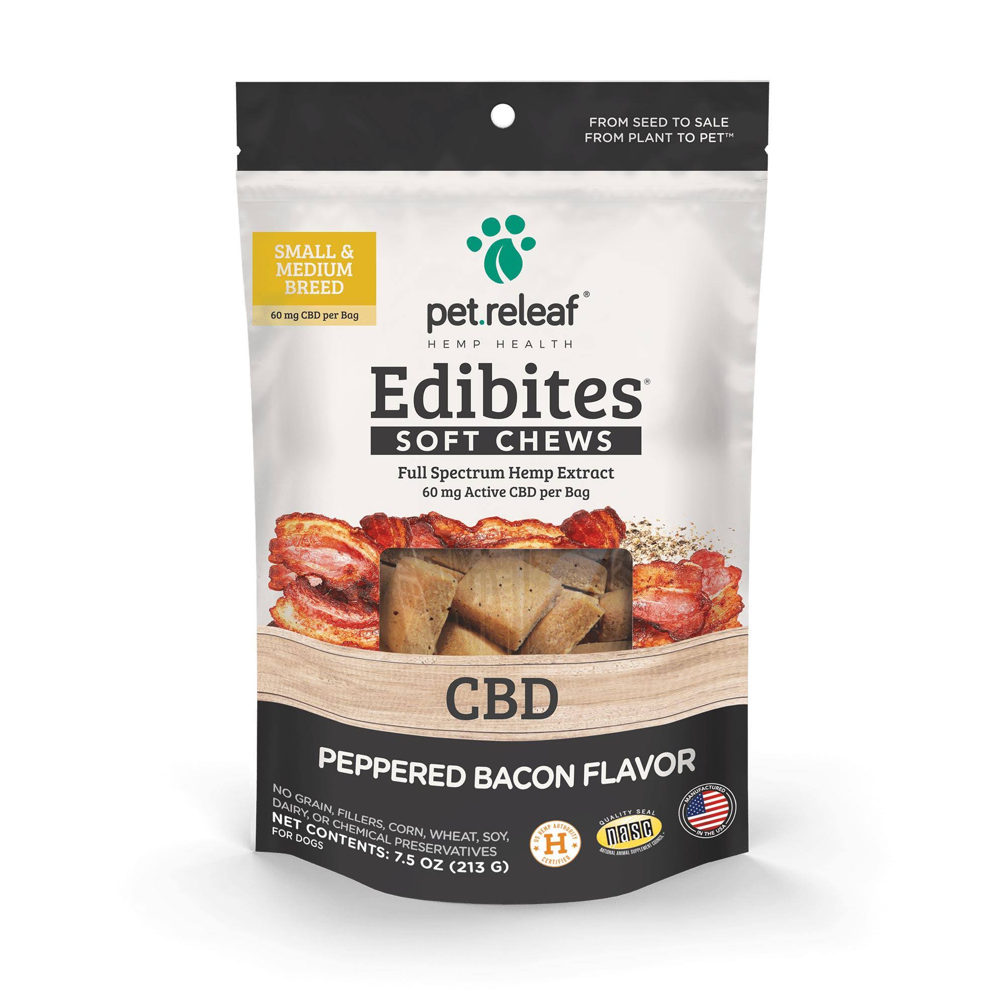 Pet ReLeaf Edibites Peppered Bacon Soft Chews for Small & Medium Breed Dogs 7.5 oz