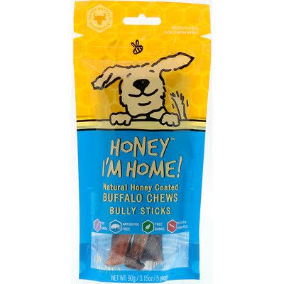 Honey I'm Home, Natural Honey Coated Buffalo Chews, Bully Sticks, 5 Pieces, 3.15 oz (90 g)