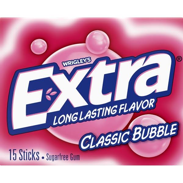 Wrigleys Extra Long Lasting Flavour Classic Bubble Gum - 15 Sticks