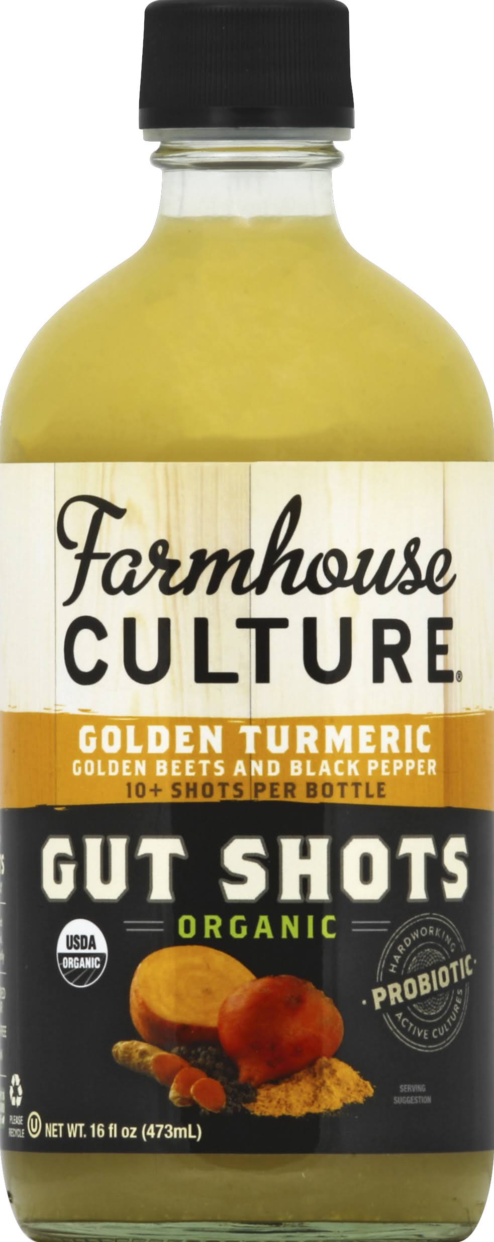 Farmhouse Culture Gut Shots, Organic, Golden Turmeric - 16 fl oz