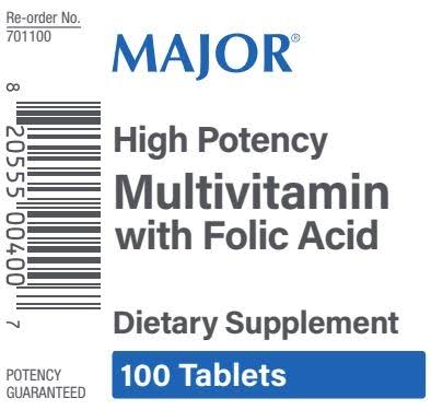Major High Potency Multivitamin Tablets with Folic Acid, 100ct (1-3 Unit)
