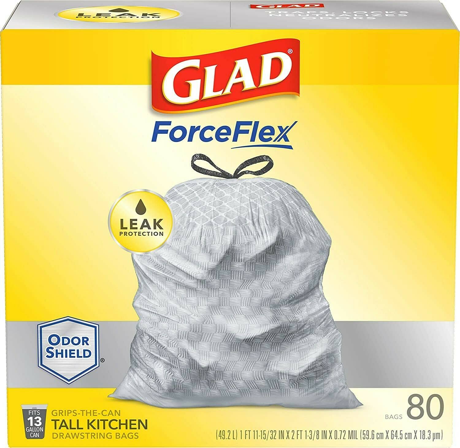 Glad Forceflexplus Tall Kitchen Drawstring Trash Bags - Unscented, 80ct