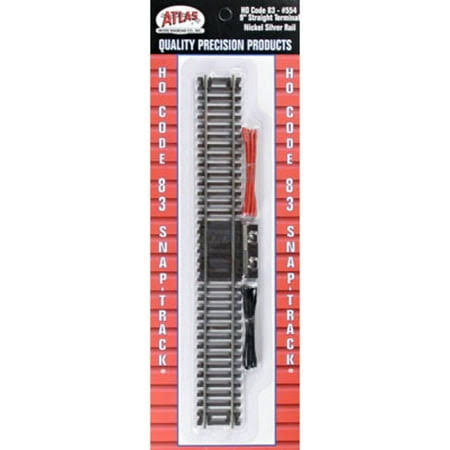 Atlas Trains Code 83 Nickel Silver Straight Terminal Track with Wire HO Scale - 9"